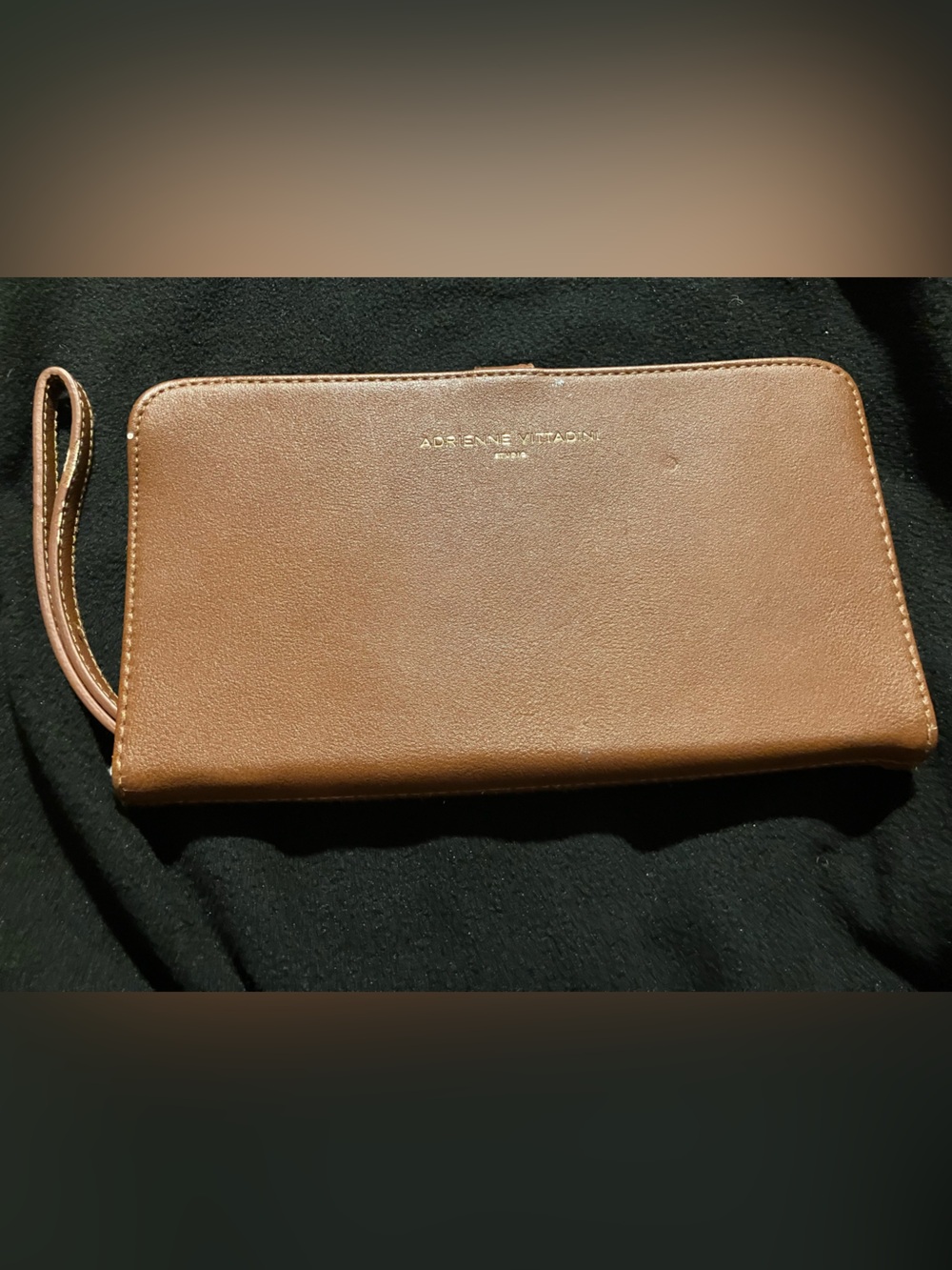 Adrienne Vittadini Brown Faux Leather Wristlet Clutch